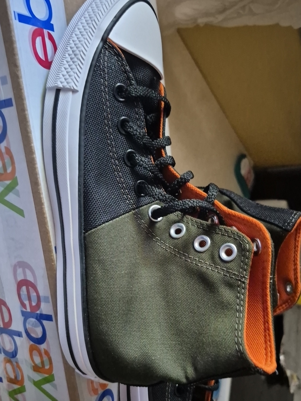 Converse Men's High-Top Sneakers in Black, Olive & Orange